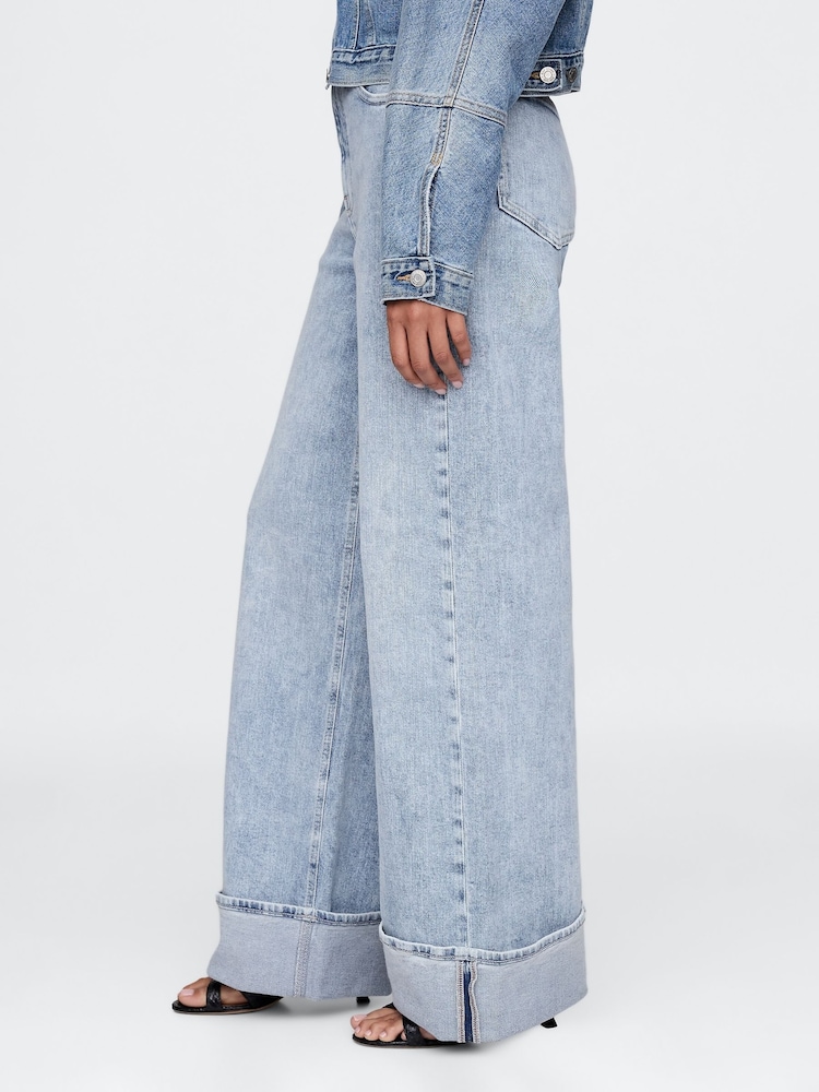 Gap Blue High Waisted Stride Cuffed Wide-Leg Jeans - Image 4 of 7
