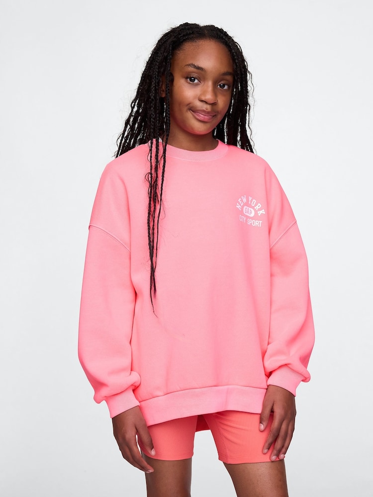 Gap Pink Vintage Soft NYC Logo Tunic Sweatshirt (4-13yrs) - Image 1 of 5