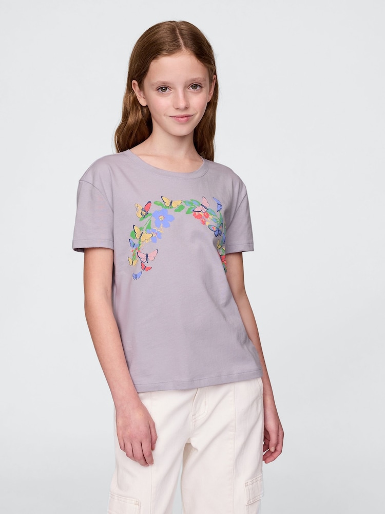 Gap Purple Cotton Short Sleeve Crew Neck Graphic T-Shirt (4-13yrs) - Image 1 of 4 Gap Purple Cotton Short Sleeve Crew Neck Graphic T-Shirt (4-13yrs) - Image 1 of 4