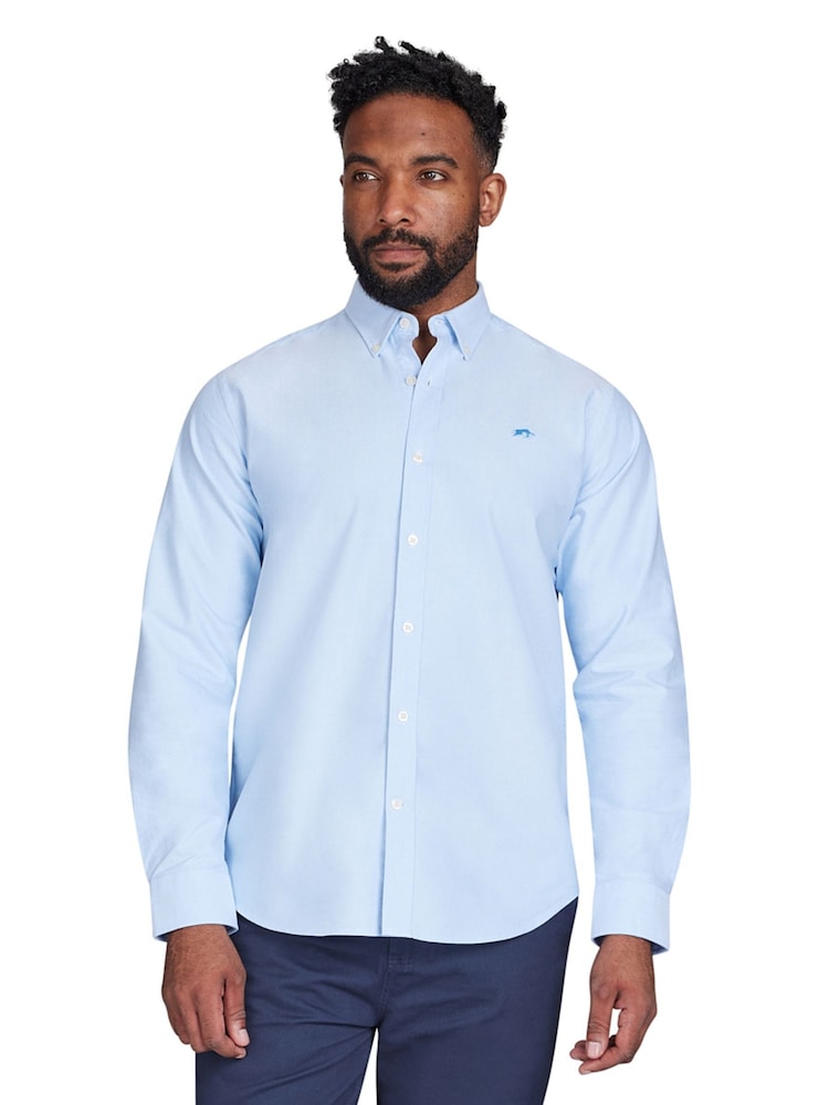 Raging Bull Blue Long Sleeve Classic 100% Cotton Oxford Shirt - Image 1 of 7