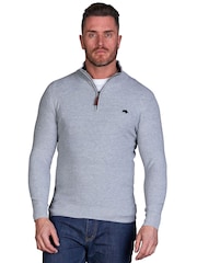 Raging Bull Grey Classic Ribbed Quarter Zip Knit 100% Cotton Sweater - Image 1 of 5