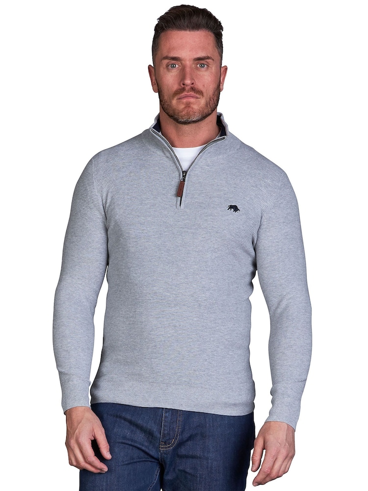 Raging Bull Grey Classic Ribbed Quarter Zip Knit 100% Cotton Sweater - Image 1 of 5