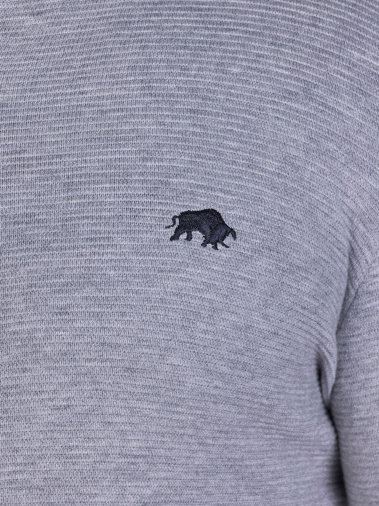 Raging Bull Grey Classic Ribbed Quarter Zip Knit 100% Cotton Sweater - Image 5 of 5