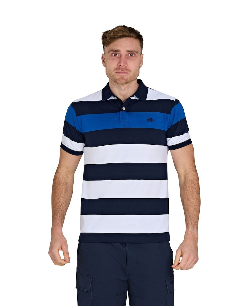 Raging Bull Blue Classic Jersey Contrast Panel Polo Shirt - Image 1 of 6 Raging Bull Blue Classic Jersey Contrast Panel Polo Shirt - Image 1 of 6