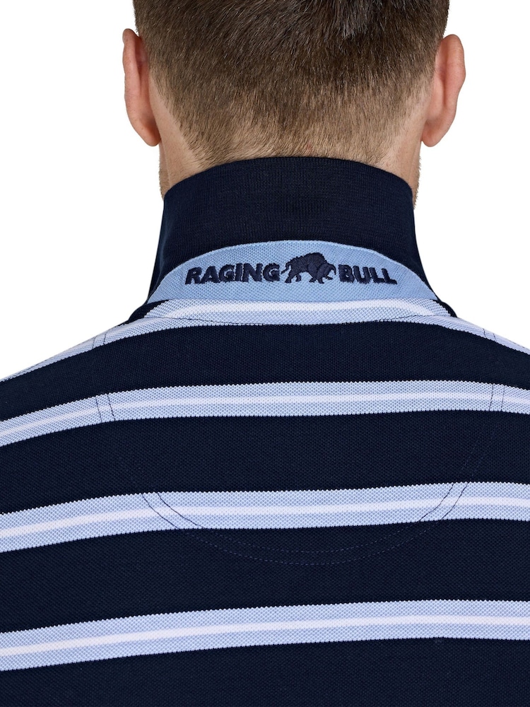Raging Bull Blue Classic Triple Stripe Birdseye 100% Cotton Polo Shirt - Image 5 of 5