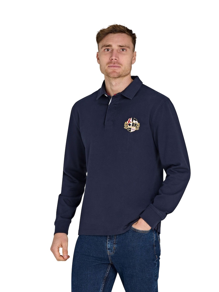 Raging Bull Blue Classic Long Sleeve Rugby 100% Cotton Shirt - Image 1 of 5