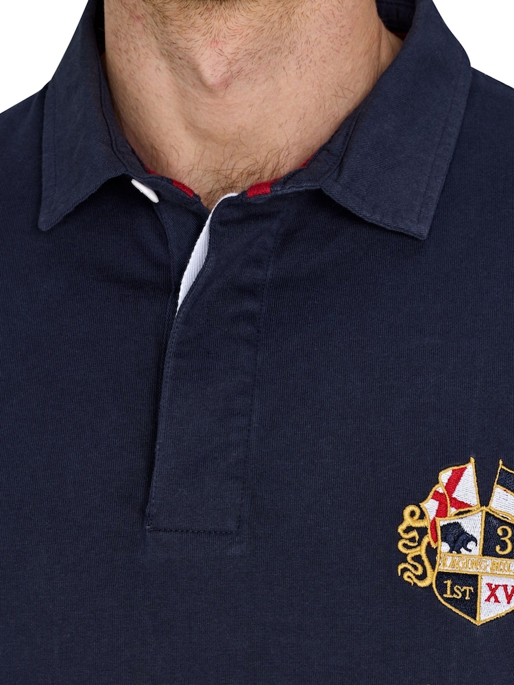 Raging Bull Blue Classic Long Sleeve Rugby 100% Cotton Shirt - Image 2 of 5