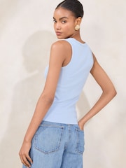 Lipsy Blue Flower Print Trim Detail Rib Vest Top - Image 4 of 4