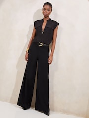 Lipsy Black Zip Front Utility Pocket Blouse - Image 3 of 5