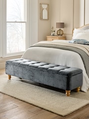 Plush Chenille Slate Blue Hartford Medium Ottoman Blanket Box - Image 1 of 8