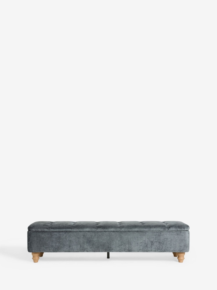 Plush Chenille Slate Blue Hartford Medium Ottoman Blanket Box - Image 2 of 8