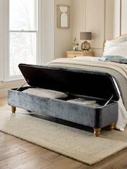 Plush Chenille Slate Blue Hartford Medium Ottoman Blanket Box - Image 3 of 8