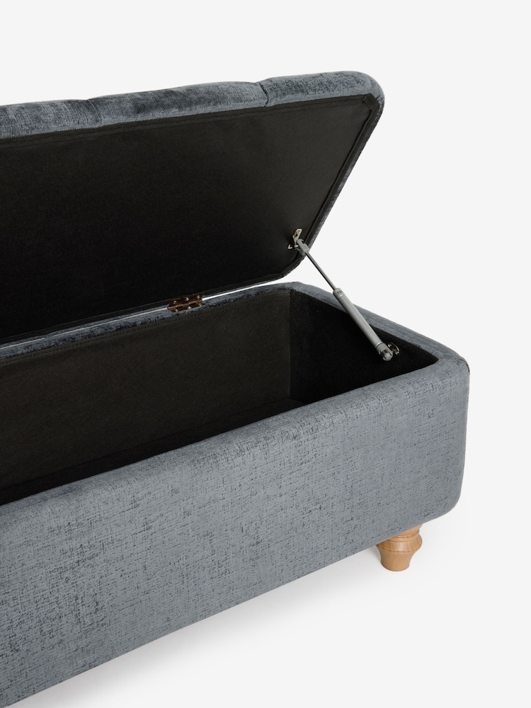 Plush Chenille Slate Blue Hartford Medium Ottoman Blanket Box - Image 8 of 8