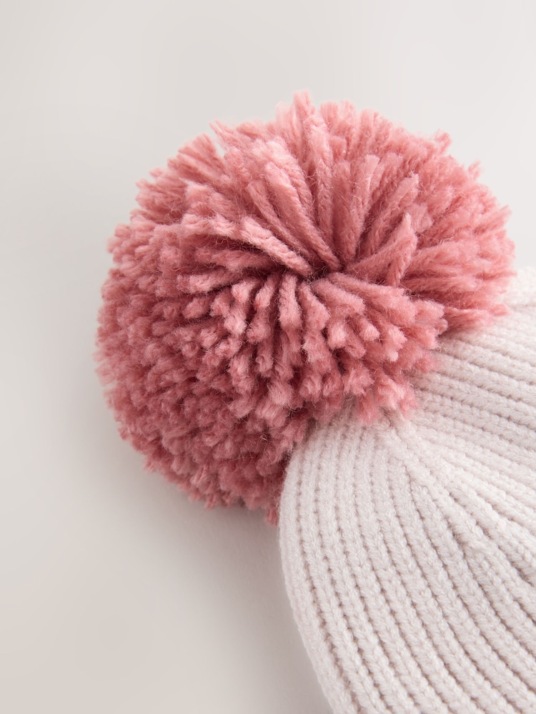 Pink/Cream Colourblock Baby Knitted Pom Beanie (0mths-2yrs) - Image 3 of 3 Pink/Cream Colourblock Baby Knitted Pom Beanie (0mths-2yrs) - Image 3 of 3