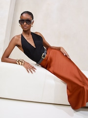 Lipsy Rust Brown Midi Satin Skirt - Image 2 of 4