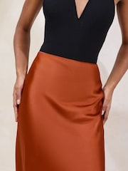 Lipsy Rust Brown Midi Satin Skirt - Image 3 of 4