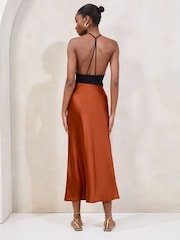 Lipsy Rust Brown Midi Satin Skirt - Image 4 of 4