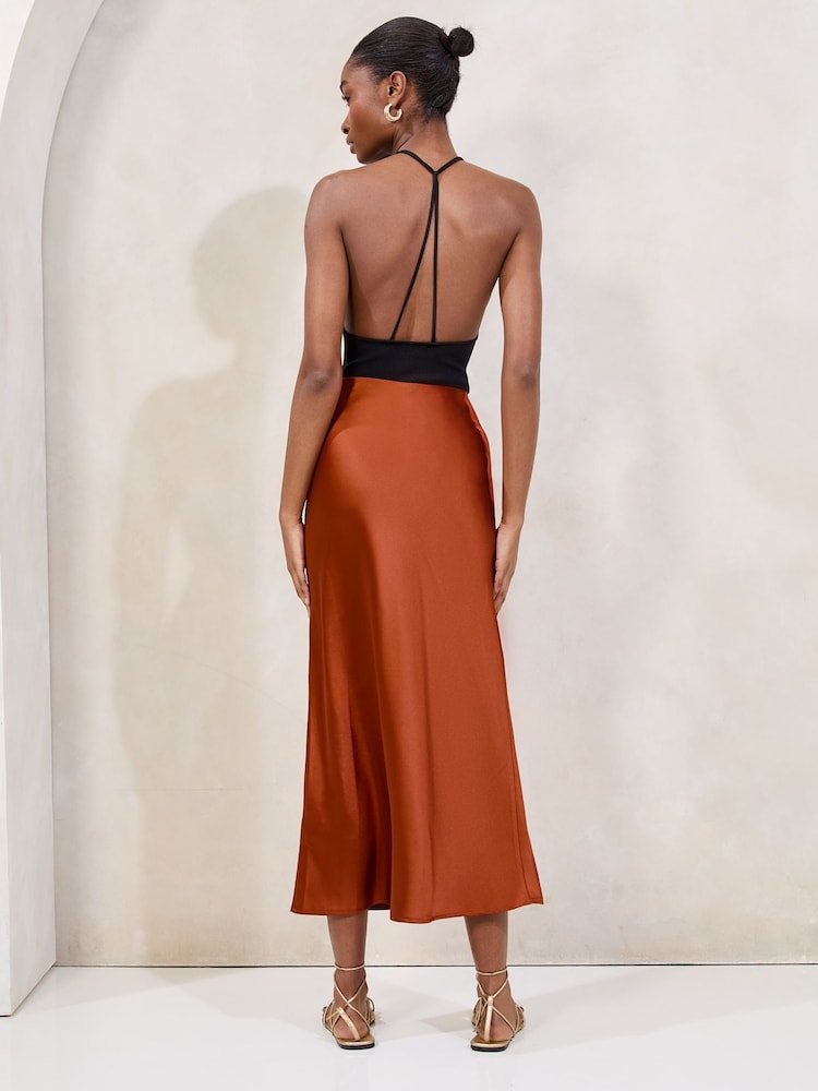 Lipsy Rust Brown Midi Satin Skirt - Image 4 of 4