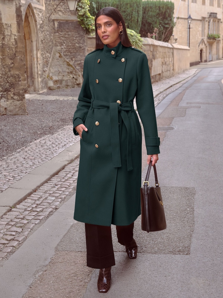 Love & Roses Teal Blue Petite Funnel Neck Wrap Coat - Image 1 of 4