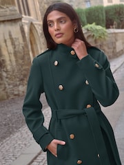 Love & Roses Teal Blue Petite Funnel Neck Wrap Coat - Image 3 of 4