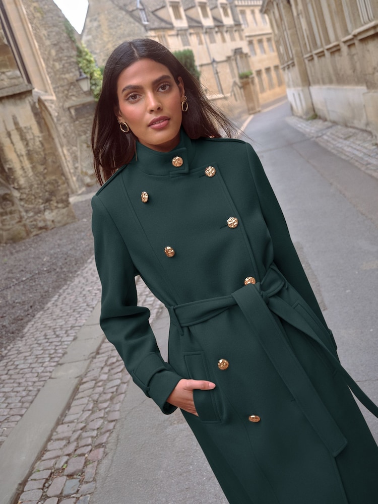 Love & Roses Teal Blue Petite Funnel Neck Wrap Coat - Image 4 of 4
