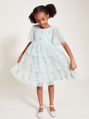 Monsoon Green Floral Embroidered Tiered Tulle Dress - Image 1 of 4