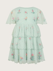 Monsoon Green Floral Embroidered Tiered Tulle Dress - Image 2 of 4