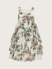 Monsoon Natural Raye Rose Print Organza Ruffle Dress - Image 3 of 4