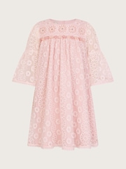 Monsoon Pink Floral Embroidered Flute Sleeve Dress - Image 1 of 3