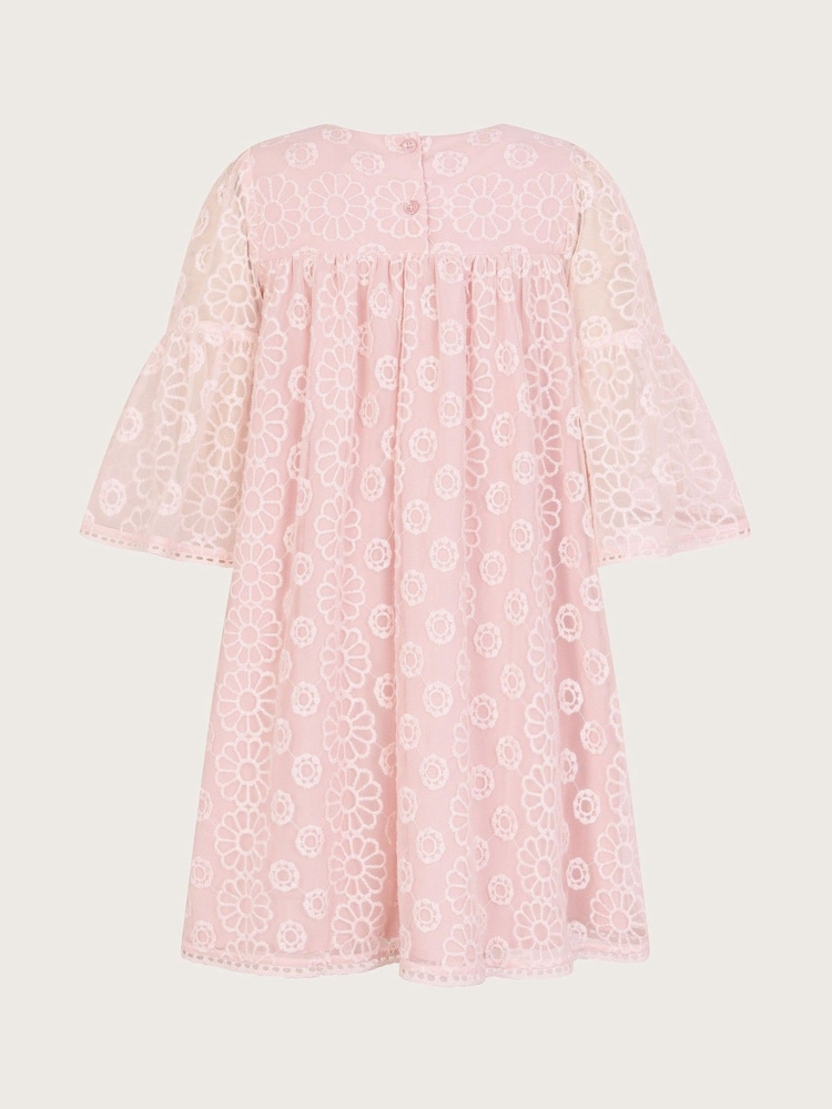 Monsoon Pink Floral Embroidered Flute Sleeve Dress - Image 2 of 3