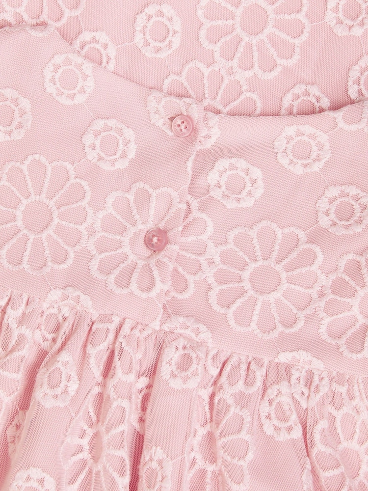 Monsoon Pink Floral Embroidered Flute Sleeve Dress - Image 3 of 3