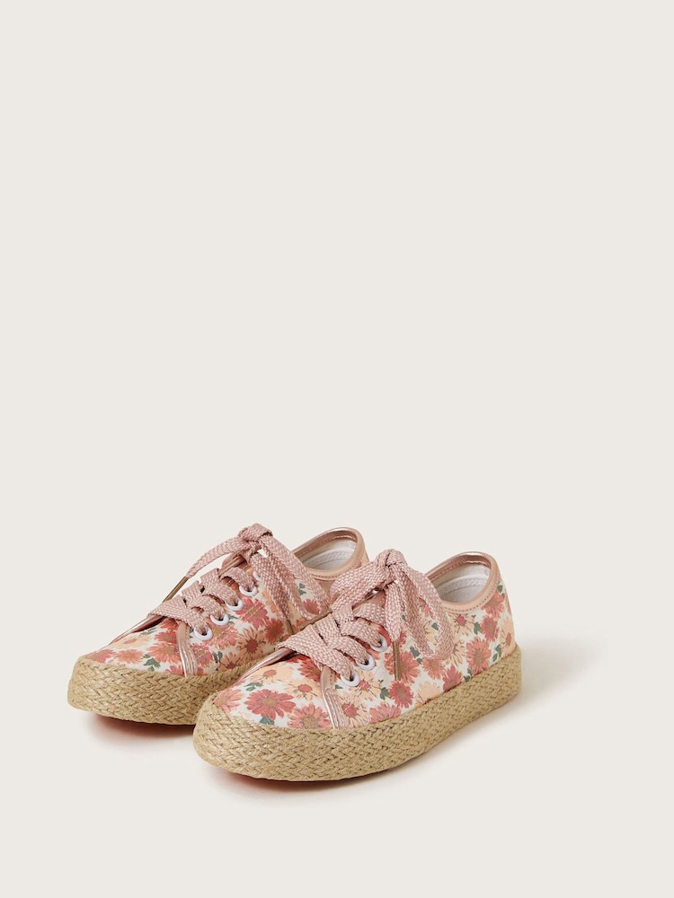 Monsoon Natural Floral Print Espadrille Trainers - Image 1 of 3