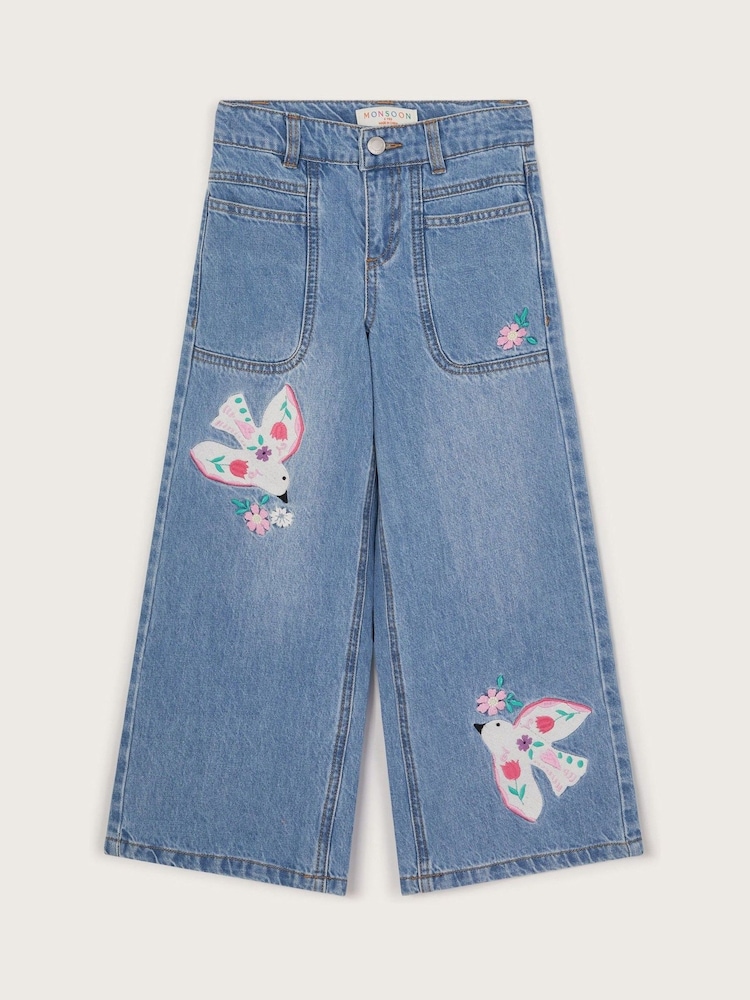 Monsoon Blue Dove Appliqué 100% Cotton Denim Jeans - Image 2 of 4