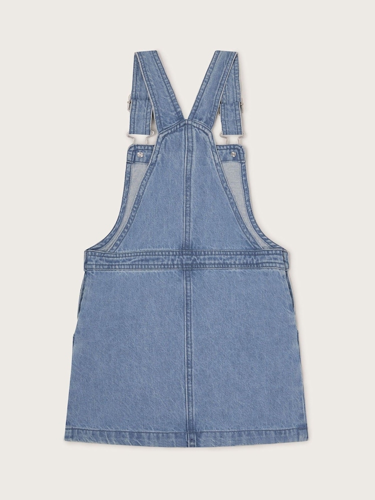 Monsoon Blue Denim 100% Cotton Dungaree Pinafore Dress - Image 3 of 4