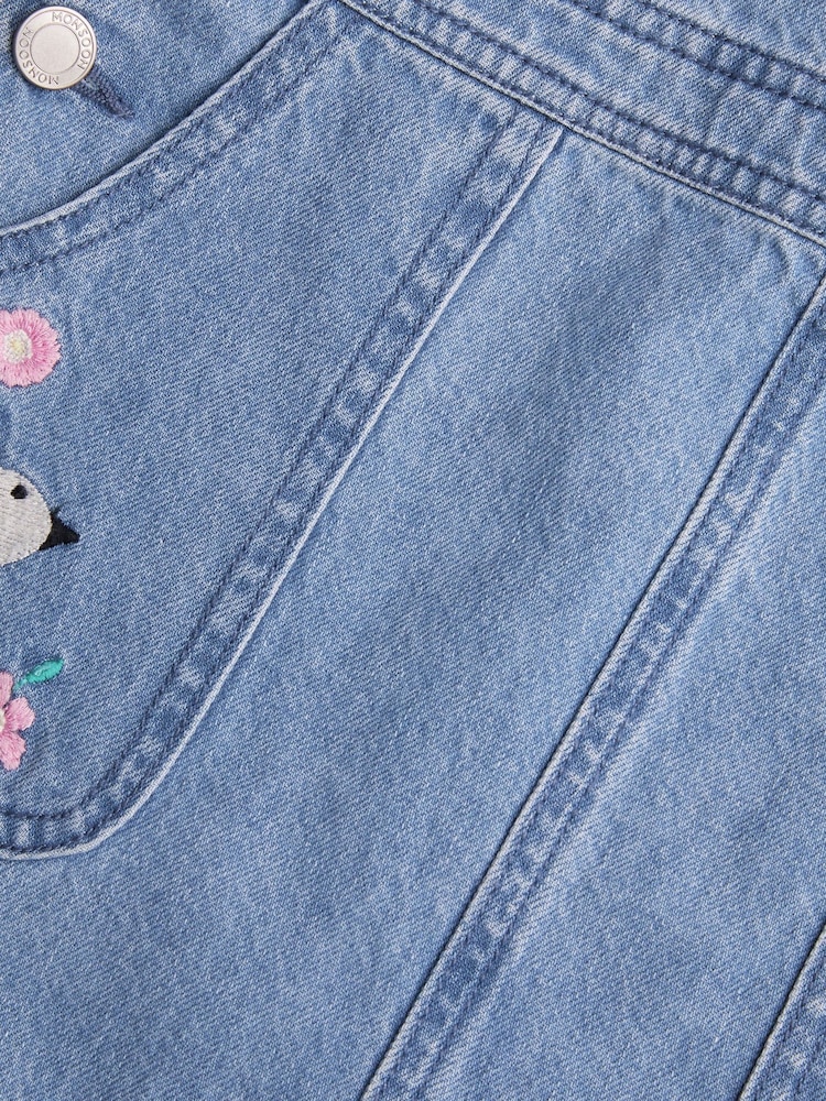 Monsoon Blue Denim 100% Cotton Dungaree Pinafore Dress - Image 4 of 4