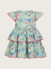 Monsoon Green Baby All-Over Butterfly Print 100% Cotton Dress - Image 1 of 3