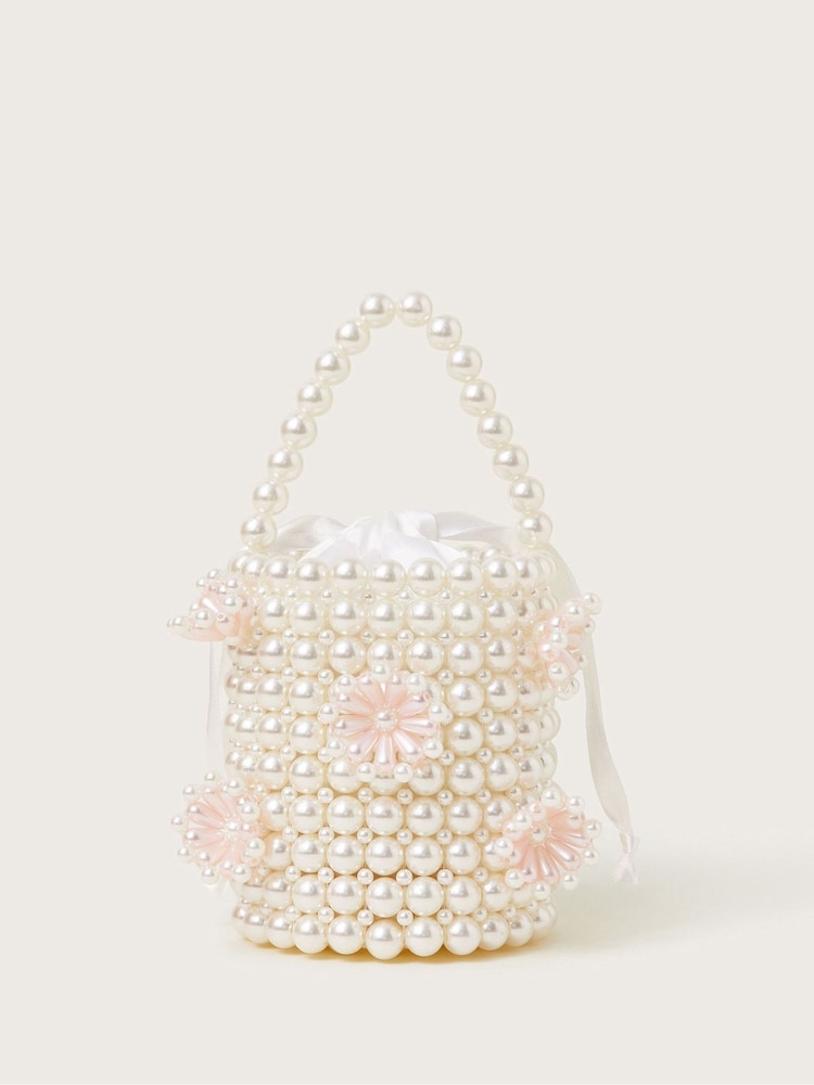 Monsoon Natural Pearl Beaded Flower Bucket Bag - Image 1 of 4