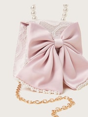 Monsoon Pink Pearly Bow Bridesmaid Lace Bag - Image 3 of 4