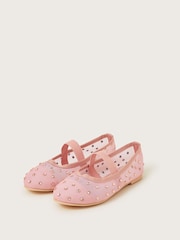 Monsoon Pink Diamante Mesh Ballet Flats - Image 1 of 3