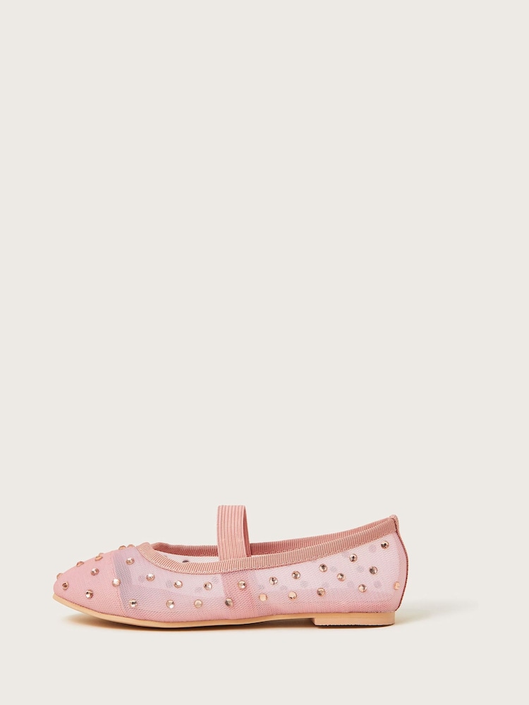 Monsoon Pink Diamante Mesh Ballet Flats - Image 3 of 3