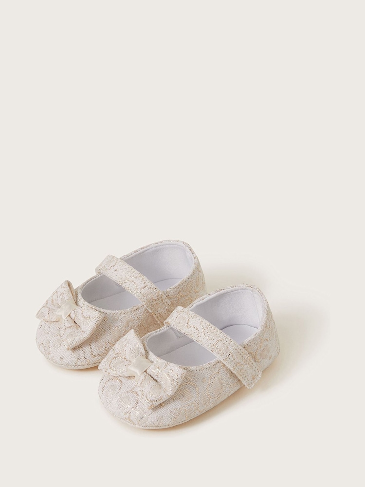 Monsoon Gold Baby Bow Jacquard Booties and Headband Set - Image 2 of 3