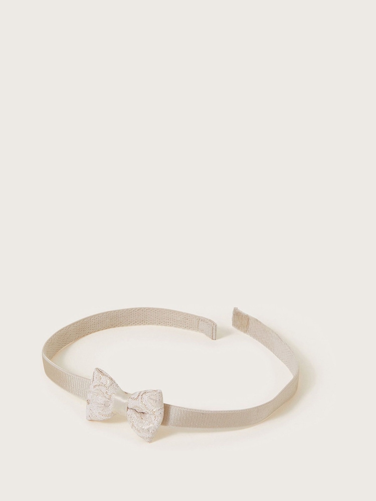 Monsoon Gold Baby Bow Jacquard Booties and Headband Set - Image 3 of 3