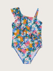 Monsoon asymmetrischer Rüschen-Badeanzug mit Floraldesign - Bild 1 von 3