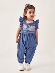 Monsoon Blue Baby Chambray Embroidered Romper - Image 1 of 4