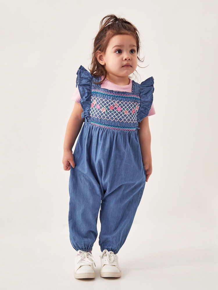 Monsoon Blue Baby Chambray Embroidered Romper - Image 1 of 4