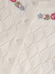 Monsoon Natural Baby Floral Pointelle Knit 100% Cotton Cardigan - Image 1 of 3
