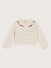 Monsoon Natural Baby Floral Pointelle Knit 100% Cotton Cardigan - Image 3 of 3
