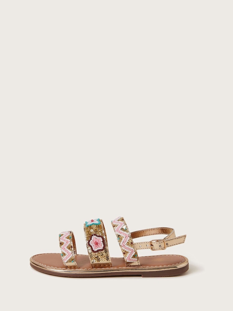 Monsoon Pink Embellished Strappy Metallic Sandals - Image 2 of 3