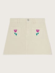 Monsoon Cream Tulip Embroidered Denim 100% Cotton Skirt - Image 1 of 3