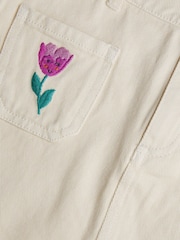 Monsoon Cream Tulip Embroidered Denim 100% Cotton Skirt - Image 3 of 3